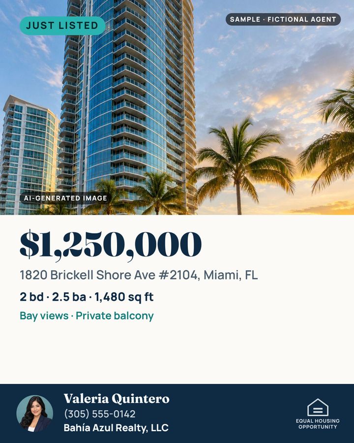 Sample just-listed post for a Miami condo