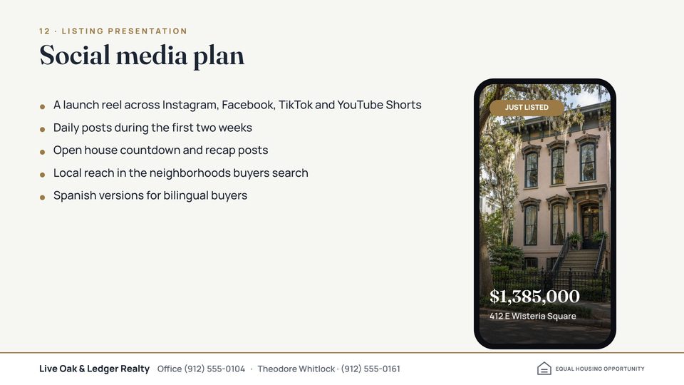 Slide 12: social media plan